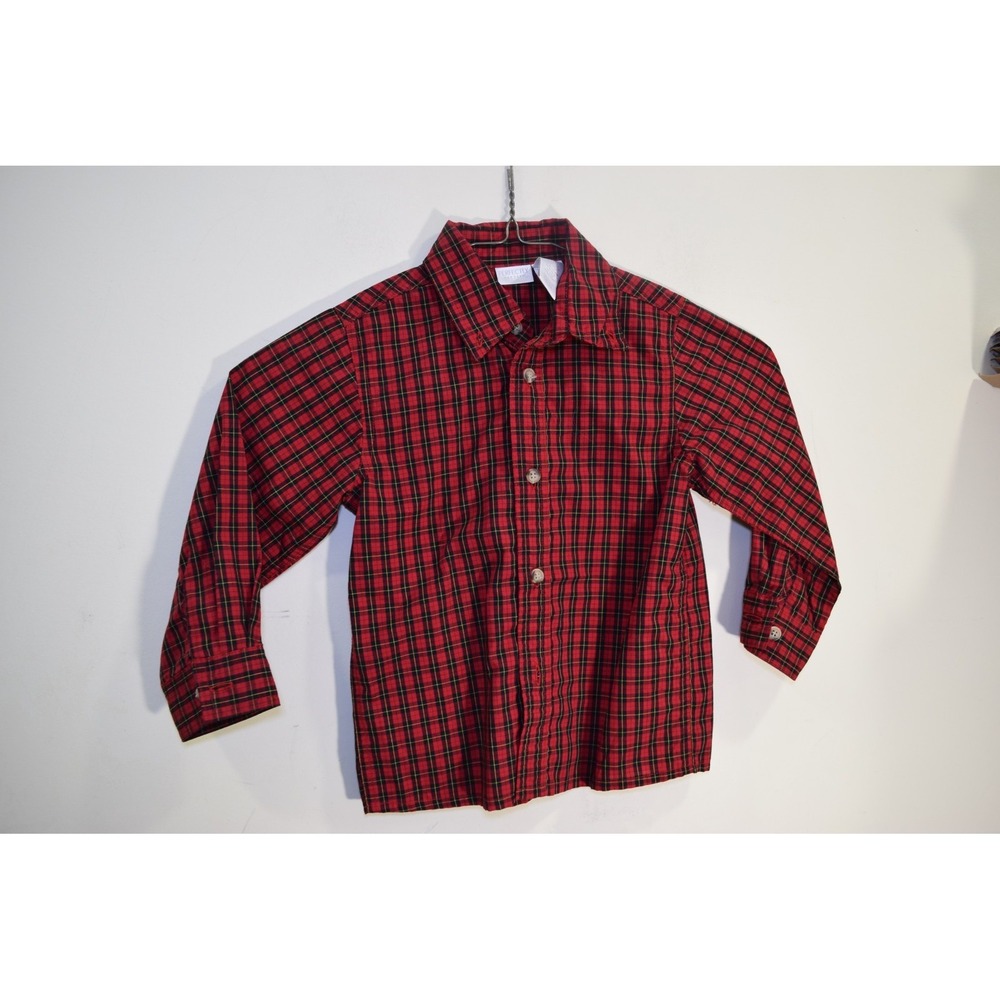 Perfectly Dressed Plaid Striped Preppy Dress Button Up Shirt BOYS 5T Red Black